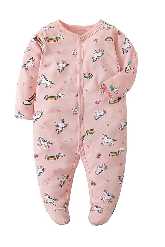 Newborn Baby Footed Pajamas 100% Cotton Infant Baby Snap Sleepers for Sleep and Play Footies 0-12 Months - Unicorn