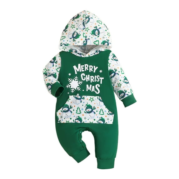 WIBACKER Newborn Baby Girl Boy Christmas Letter Hooded Jumpsuit Infant Snowflake One Piece Clothes