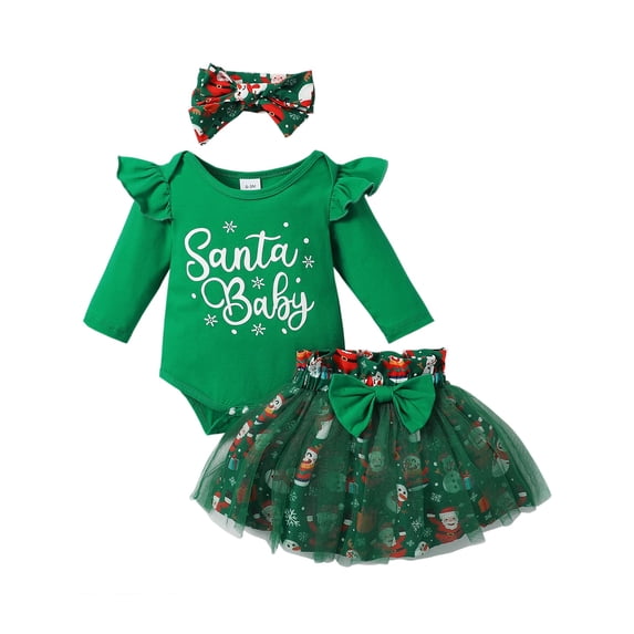WIBACKER Newborn Baby Girl Christmas Outfit Infant Santa Baby Romper + Tutu Skirt + Headband Set Toddler Xmas Clothes