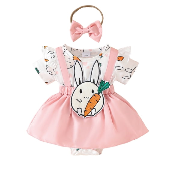 WIBACKER Newborn Baby Girl Easter Clothes Carrot Rabbit Ruffle Sleeve Romper Suspender Dress Headband Summer Outfits