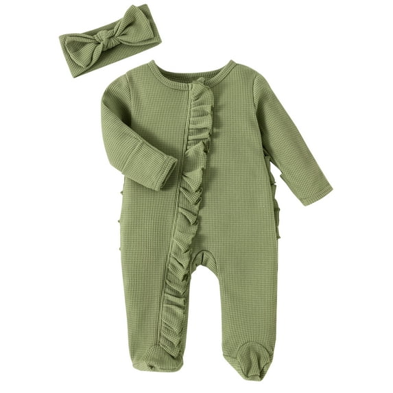 WIBACKER Newborn Baby Girl Fall Winter Outfits Clothes Knit Jumpsuit Ruffle Romper Zip Up Coming Home Outfit Footies Bodysuit