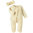 thumbnail image 1 of WIBACKER Newborn Baby Girl Fall Winter Outfits Clothes Knit Jumpsuit Ruffle Romper Zip Up Coming Home Outfit Footies Bodysuit, 1 of 8