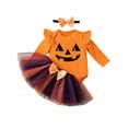 thumbnail image 1 of WIBACKER Newborn Baby Girl My 1st Halloween Skirt Outfit, Infant Pumpkin Dress, Toddler Romper Tutu Skirt Headband Set, 1 of 7