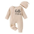 thumbnail image 1 of WIBACKER Newborn Baby Girl Ribbed Romper with Mittens Cuffts Infant Boy Jumpsuit + Hat 2Pcs Coming Home Outfit, 1 of 11