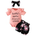 thumbnail image 1 of WIBACKER Newborn Baby Girl Summer Outfits Set Ruffle Short Sleeve Romper and Floral Shorts with Headband, 1 of 9