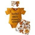 thumbnail image 1 of WIBACKER 6-9M Newborn Infant Baby Girl Outfits Short Sleeve Ruffle Romper + Floral Shorts + Headband Set Clothes, 1 of 11