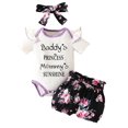 thumbnail image 1 of WIBACKER Newborn Baby Girl Summer Outfits Set Ruffle Short Sleeve Romper and Floral Shorts with Headband, 1 of 6