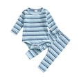 thumbnail image 1 of WIBACKER Newborn Baby Girls Boys Clothes Outfit Stripe Long Sleeve Ribbed Knit Romper Pants Set Fall Winter, 1 of 9