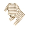 thumbnail image 1 of WIBACKER Newborn Baby Girls Boys Clothes Outfit Stripe Long Sleeve Ribbed Knit Romper Pants Set Fall Winter, 1 of 9