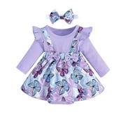 WIBACKER Newborn Baby Girls Butterfly Outfit Long Sleeve Ruffle Romper Dress Headband 0-18M Clothes