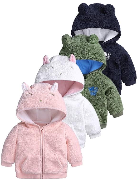 Newborn Baby Girls Infant Boys Cartoon Zipper Fleece Hooded Jacket Coat with Ears Warm Todder Kids Outwear