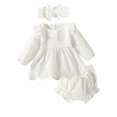 thumbnail image 1 of WIBACKER Newborn Baby Girls Long Sleeve Outfits Ruffle Eyelet Dress Top+Bloomers Shorts+Headband Set Summer Clothes, 1 of 1