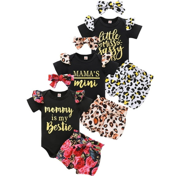 WIBACKER Newborn Baby Girls Short Sleeve Romper + Shorts with Headband Summer Floral Sweet Outfits Clothes