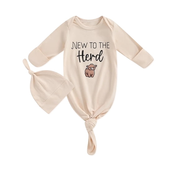 WIBACKER Newborn Baby Knotted Gown Infant Cotton Long Sleeve Sleeper with Mitten Cuffs, Baby Girl and Boy Sleep Gown