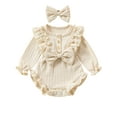 thumbnail image 1 of WIBACKER Newborn Infant Baby Girl Fall Winter Clothes Knit Ruffle Long Sleeve Bubble Romper Bodysuit One-Piece Outfit with Headband, 1 of 9