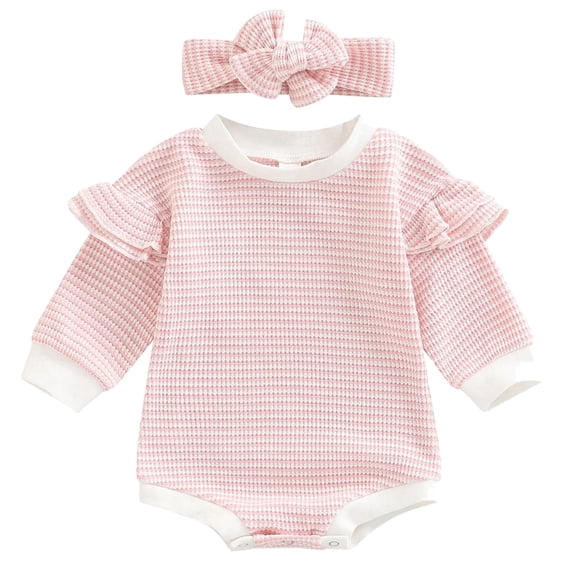 WIBACKER Newborn Infant Baby Girls Winter Ruffles Romper Headband Outfit Clothes