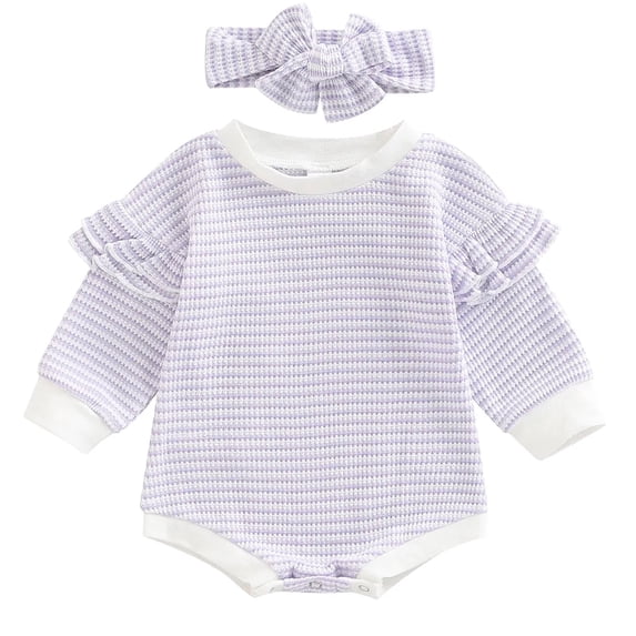 WIBACKER Newborn Infant Baby Girls Winter Ruffles Romper Headband Outfit Clothes