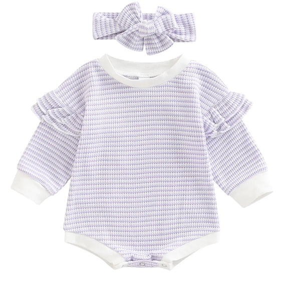 WIBACKER Newborn Infant Baby Girls Oversized Romper Ruffles Sweater Onesie Headband Coming Home Outfit Clothes