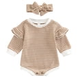 thumbnail image 1 of WIBACKER Newborn Infant Baby Girls Oversized Romper Ruffles Sweater Onesie Headband Coming Home Outfit Clothes, 1 of 7