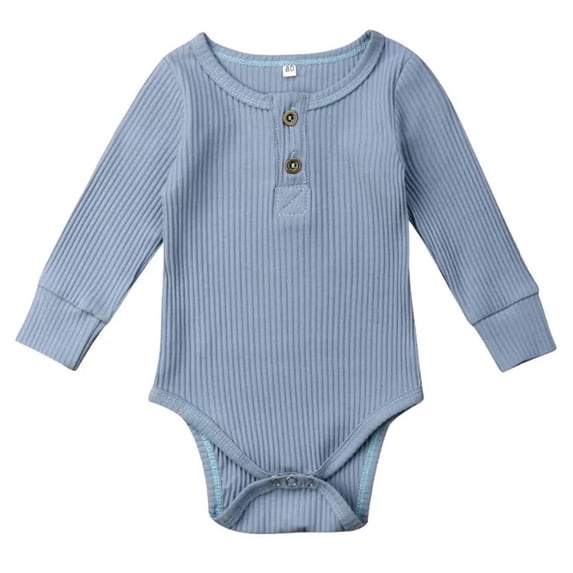 WIBACKER Newborn Unisex Baby Romper Infant Solid Ribbed Long Sleeve Bodysuit 1Pcs