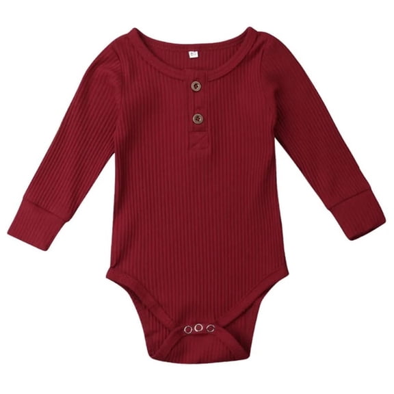 WIBACKER Newborn Unisex Baby Romper Infant Solid Ribbed Long Sleeve Bodysuit 1Pcs