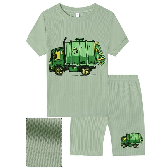 WIBACKER Pajamas for Boys Garbage Truck Short Sleeves 2-Piece PJs Set Kids Rib Knit Sleepwear Size 2-9 Years