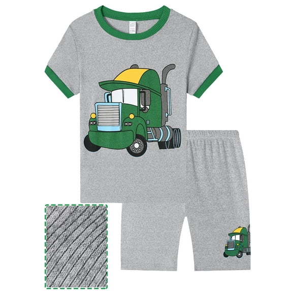 WIBACKER Pajamas for Boys Sprinkler Truck Short Sleeves 2-Piece PJs Set Kids Rib Knit Sleepwear Size 2-9 Years