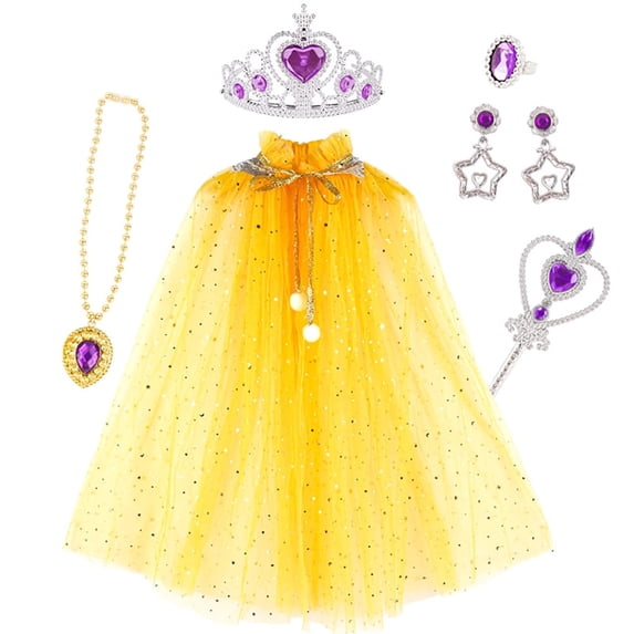 WIBACKER Princess Cape Set 6 Pieces Girls Princess Cloak with Tiara Crown, Wand for Little Girls Dress Up