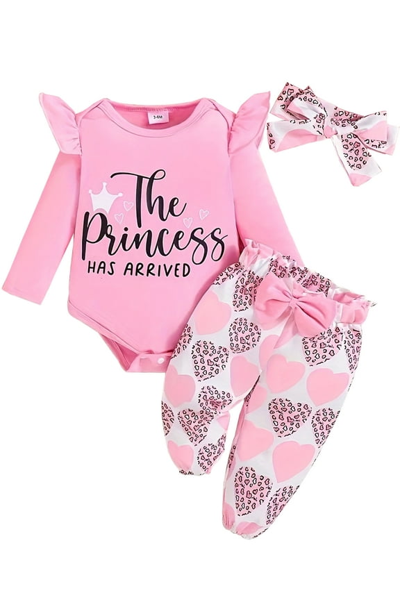 Princess Has Arrived Newborn Outfit Baby Girl Going Home Outfits Ruffle Ribbed Romper Top Floral Pants Set Fall Winter Clothes