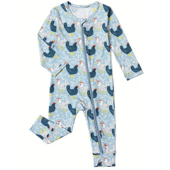 WIBACKER Rayon of Bamboo Baby Long Sleeve Footless Romper 2 Way Zipper Pajamas Sleep‑N‑Play Jumpsuits for Infant Boys Girls - Chicken