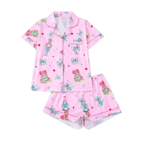 WIBACKER S-2XL Christmas Womens Pajamas Set Short Sleeve Button Down 2 Piece Loungewear Sets Xmas Sleepwear