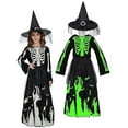 thumbnail image 1 of WIBACKER Skeleton Ghost Witch Costume for Girls, Glow in The Dark Dress with Hat, Kids Halloween Witchy Fearsome Dress Up, 1 of 9