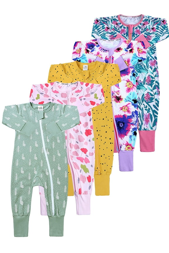 Soft Cotton One-Piece Pajamas for Newborn Baby Girls, 2 Way Zipper Sleeper, Footed and Footless PJs