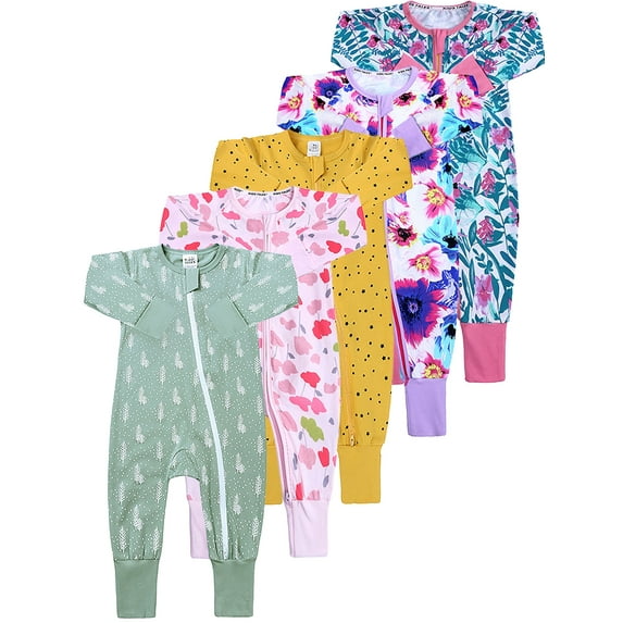 WIBACKER Soft Cotton One-Piece Pajamas for Newborn Baby Girls, 2 Way Zipper Sleeper, Footed and Footless PJs