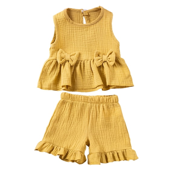 WIBACKER Summer Baby Girls and Toddler Kids Cotton Linen Sleeveless Tank Top and Shorts 2-Piece Set Outfit