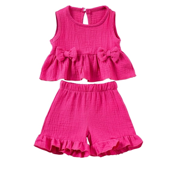 WIBACKER Summer Baby Girls and Toddler Kids Cotton Linen Sleeveless Tank Top and Shorts 2-Piece Set Outfit