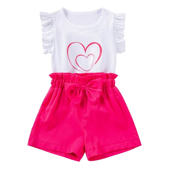 WIBACKER Summer Baby Girls and Toddler Kids Ruffles Sleeve Tank Top and Shorts 2-Piece Set Outfit
