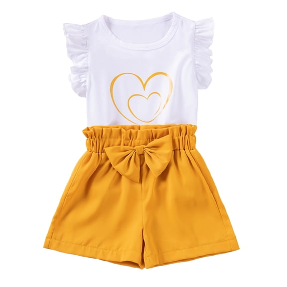 WIBACKER Summer Baby Girls and Toddler Kids Ruffles Sleeve Tank Top and Shorts 2-Piece Set Outfit