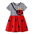 thumbnail image 1 of WIBACKER Summer Little Girl's Casual Short Sleeve Cartoon Appliques Striped Jersey Dresses 4T, 1 of 8