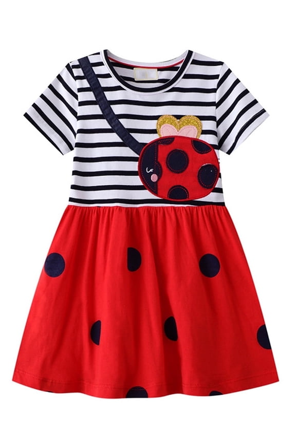 Toddler Summer Cartoon 100% Cotton Striped Jersey Dress, 5T