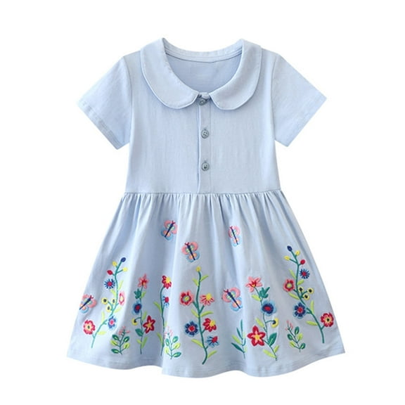 WIBACKER Summer Little Girl's Casual Short Sleeve Cartoon Polo Dresses Flowers 5T