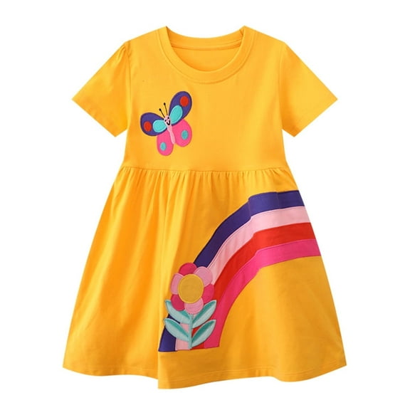 WIBACKER Summer Toddler Baby Girl's Casual Short Sleeve Cartoon Dresses Butterfly 3T