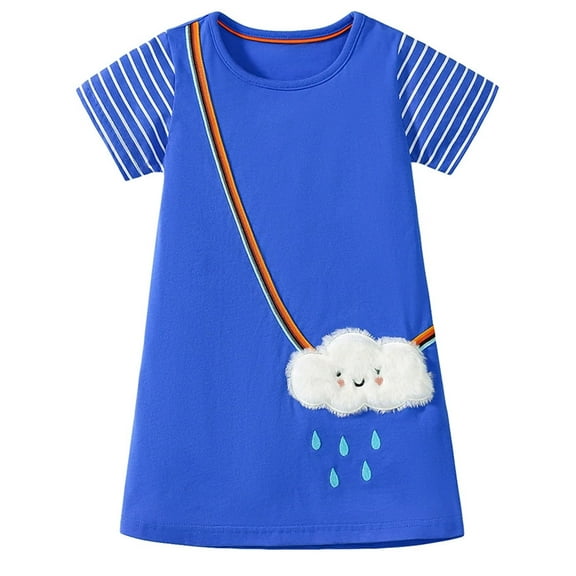 WIBACKER Summer Little Girl's Casual Cotton Dress Clouds Short Sleeve T-shirt Dresses 6T