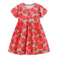 thumbnail image 1 of WIBACKER Summer Little Girl's Casual Short Sleeve Cartoon Appliques Striped Jersey Dresses 4T, 1 of 7