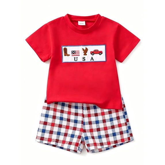 WIBACKER Toddler Baby Boy 4th of July Clothes 3M-3Y Summer Boys Outfit American Flag Short Sleeve T-Shirt Tops + Shorts Set