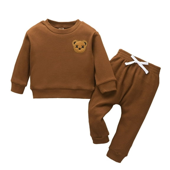 WIBACKER Toddler Baby Boy Fall Winter Clothes Cartoon Bear Long Sleeve Knitted Pullover Tops+Pants Outfit Set