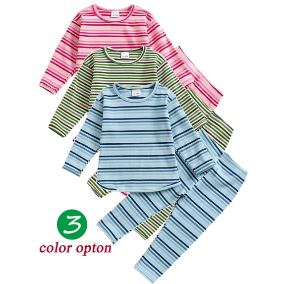 WIBACKER Toddler Baby Boy Girl Fall Outfit Ribbed Knit Tops Elastic Pants Set Cute 2pcs Stripe Winter Clothes