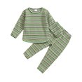 thumbnail image 1 of WIBACKER Toddler Baby Boy Girl Fall Outfit Ribbed Knit Tops Elastic Pants Set Cute 2pcs Stripe Winter Clothes, 1 of 7