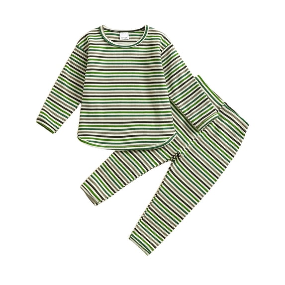 WIBACKER Toddler Baby Boy Girl Fall Outfit Ribbed Knit Tops Elastic Pants Set Cute 2pcs Stripe Winter Clothes