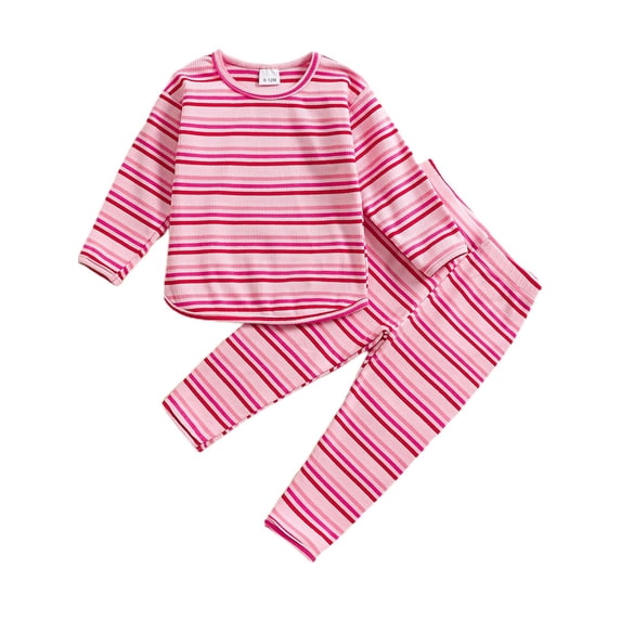 WIBACKER Toddler Baby Boy Girl Fall Outfit Ribbed Knit Tops Elastic Pants Set Cute 2pcs Stripe Winter Clothes